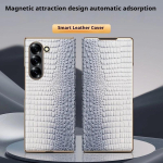 Luksuslik nahast klapp&uuml;mbris Samsung Z Fold 7 jaoks, krokodillimuster, t&auml;ispakett magnetilise &otilde;hukese nahk&uuml;mbrisega Samsung Z Fold 6 5 jaoks For Samsung Z Fold 7 p&auml;rl valge v&auml;rv