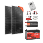VEVOR 400W 12V T&auml;ielik p&auml;ikeseenergias&uuml;steem, 2 tk 200W monokristallilist p&auml;ikesepaneeli + 12,8V 100Ah LiFePO₄ aku + 40A MPPT laadimiskontroller + 1000W