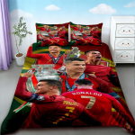 Cristiano Ronaldo tekikate Jalgpall CR7 Voodipesukomplekt Mugavaks ja Hingavaks Magamistoaks Ventilaatori Kingitused Suur (Queen) Kuninglik EU Single 135*200cm/53x79in 3pcs black