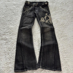 Vintage Tikitud Lapitehnika Naiste Laiad Teksap&uuml;ksid Y2k Harajuku Lai Jalg Ameerika Stiil Denimp&uuml;ksid L&otilde;dvad Punk T&auml;navar&otilde;ivad S must