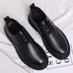Meeste Mustad Nahast Derby Kingad, Vabaaja Kevadstiil Paksude Taldadega, Madalad Formaalseteks Pulmadeks Martin Saapad. 47 black