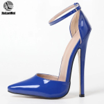 JIALUOWEI 18cm Extreme High Heel pahkluu rihmad Sexy Shoes Pumps suurus 36-46 43 sinine