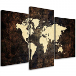 Kolmeosalise pildiga l&otilde;uenditr&uuml;kk World Map Brown 60x40 pruun