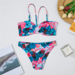 Seksikas v&auml;rviline tr&uuml;kitud p&auml;itsetega bikiinid naiste ujumisriided naiste ujumistrikoo Kaheosaline bikiinikomplekt, polsterdatud supluskost&uuml;&uuml;m, ujumine S