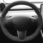 Auto Rooli Kate Rooli M&auml;his Suede Nahk Originaal Rooli Punutis Tesla Model 3 2015-2021 Model Y jaoks Style 4
