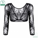 Naiste topid Riided Pikkade varrukatega lilleline pits Vintage kleit &otilde;lgu kehita Bolero kardigan &otilde;huke pitsjakk l&auml;bipaistev L