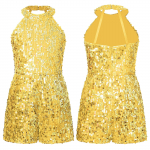 Tantsuriided lastele T&uuml;drukutele, p&auml;itsed kaelaga, litrid Jazz tantsukost&uuml;&uuml;m Shorty Unitard jumpsuit 5-6 Years kuld