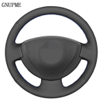 Must kunstnahast auto roolikate Renault Logan 1 Sandero Symbol Clio Twingo Lada Largus Nissan Almera jaoks Light Blue Thread gray