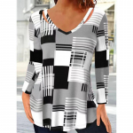 Naiste V-kaelusega T-s&auml;rk Suvine mood ruudulise tr&uuml;kiga pikkade varrukatega s&auml;rk Street Oversized T-s&auml;rk Harajuku Loose Tee 5xl Naiste riided 5XL
