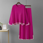 Kootud naiste p&uuml;kste &uuml;likond, kaheosaline komplekt, roheline talvine avara pikkade varrukatega kudumid, p&uuml;kste komplektid, naiste vabaaja &uuml;likonnad One Size fuksia