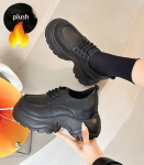 Fujin 9,5 cm lehm ehtsast nahast vabaaja paksud tossud pumbad mood naiste k&otilde;rged kontsad kingad Vulcanize Wedge Platform Wedge Mugav 33 must