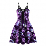 Sling-kleit seljataga ees, pitsiga, l&otilde;dva &auml;&auml;risega, naljakas pealuu ja lilledega tr&uuml;kitud minikleit XL roosa