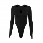 Suvine uus moodne rindkere paljastav &otilde;&otilde;nsa ni&scaron;i rippuv kaelus stiil seksikas slim fit &uuml;hev&auml;rviline rist pikkade varrukatega kombinesoon S must