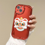 New Year Red Cute Lion Dance telefoni&uuml;mbris iPhone 15 14 13 12 11 Pro Max XR XS Huawei Mate 60 Pro k&otilde;ikeh&otilde;lmavad kukkumiskaitse&uuml;mbrised iPhone 15 Pro Max