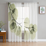 Rohelised lehed Oksad Lihtsad l&auml;bipaistvad kardinad magamistoa elutuppa Voile aknakardinad T&uuml;llkardinad lastetuppa 135W x 114H(cm)