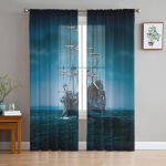 Saladuslik laev mereakna kardin elutoa sisekujunduseks t&uuml;lli voile kardin k&ouml;&ouml;gi magamistoa aknale 135W x 114H(cm)
