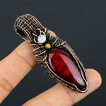 Natural Red Labradorite, Moonstone Gemstone Copper Wire Wrap Pendant 2.25 z3p49