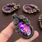 Natural Multi Fire Labradorite Gemstone Copper Wire Wrap Pendant 2.56 i1h66