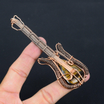 Natural Tiger Eye Gemstone Handmade Copper Wire Wrap Guitar Pendant 4.53 f4t52