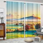 2tk Sunshine Farm Village mustriga kardina aken v&auml;listingimustes blokeeriv seinavaip Kontor Magamistuba K&ouml;&ouml;k Elutuba Peosein Mood W50xH130(CM)x2PCS-Rod pocket