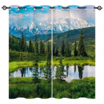 Metsa juga K&otilde;rge varjundiga kardinad magamistoa jaoks Loodusliku maastiku pimenduskatted M&auml;evoolu aknakardinad Elutuba W50xH130(CM)x2PCS-Rod pocket