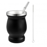Yerba Mate Cupi komplekt Kahe seinaga roostevabast terasest k&otilde;rvitsa kujuga tass Bombilla teetassi puhastusharjaga