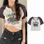 Vintage Tr&uuml;kiga T-s&auml;rgid Naiste Slim V-kaelusega L&uuml;hike Top Y2k Esteetiline L&uuml;hikeste Varrukatega Streetwear Korea Versioon Pulloverid M hall