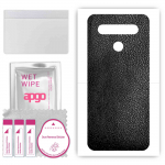apgo Protective Skin Sticker for the back compatible with LG K41S, Wrap Film, Foil, Vinyl - Pattern Black Leather