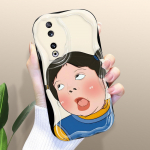 Armas koomiksimustriga kreemjas tekstuuriga korpus Lainelise servaga pehme silikoonkaanega telefoni&uuml;mbris Huawei Honor Infinix Tecno iPhone'i jaoks Honor 20 valge