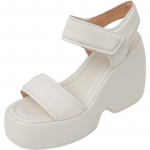 Krazing Pot Lambanahast Peep Toe Paksud k&otilde;rged kontsad platvormiga suvekingad konksussilmus vabaaja veekindlad naiste sandaalid 34 elevandiluuvalge