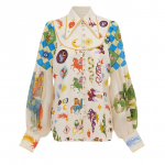 QICED Fashion Personality Graffiti Print Lapel Lantern Sleeve kardigans&auml;rk S valge