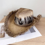Suvine L&auml;&auml;ne-Cowboy Raffigrass Stetson Puhkuse Sulgedega Kaunistus Fedorad M&uuml;ts V&auml;litingimustes Mehed Naised Panamjazz M&uuml;ts head size 57cm