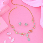 Estele kullast kattega Ameerika teemandist ja 24-karaadisest lillest kaelakee komplekt naistele