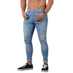 Meeste Mood Seksikas Slim Fit Alumine Pliiatsp&uuml;ksid Denim P&otilde;lve Auk Rebenenud Street Style Skinny Jeans M taevasinine v&auml;rv