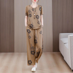 Suvised komplektid naistele, 2 t&uuml;kki, suuremas suuruses lahtised elegantsed k&otilde;rge v&ouml;&ouml;kohaga p&uuml;kste komplektid vanad keskealised naiste riided XL