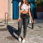 Naiste mood Skinny Slim Fit Cargo teksad vabaaja k&otilde;rge v&ouml;&ouml;kohaga teksap&uuml;ksid pikad p&uuml;ksid L must