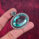Aqua Apatite ripats, 925 tahke h&otilde;bedane ripats, k&auml;sitsi valmistatud kalliskivist ehted, kingitused naisele uhiuus ripats 1.77 Inches