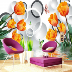Tulbi tapeet 3D lilleline &uuml;mmargune seinamaaling Elutoa Magamistoa TV taustatapeet 200 cm(W) x 140 cm(H)