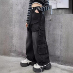 T&uuml;drukute kevadised laiad vabaaja cargo teksap&uuml;ksid elastse v&ouml;&ouml;kohtiga teismelistele lastele laia s&auml;&auml;rega disainiga streetwear laste p&uuml;ksid 170cm must
