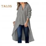 Naiste s&auml;rk Rev&auml;&auml;ridega n&ouml;&ouml;bid kaelus, pikkade varrukatega &uuml;hev&auml;rviline s&auml;rk Ebaregulaarse all&auml;&auml;rega, vaba istmega &otilde;huke s&auml;rk, topid T&ouml;&ouml;riided M sinine