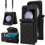 Blokeerimiskaardihoidja nahkkate Samsung Galaxy Z Flip 6 5 4 3 Flip6 Flip5 Flip4 Flip3 5G Crossbody Wallet telefoni&uuml;mbris Galaxy Z Flip 5 must