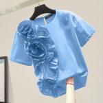 ZANZEA naiste vabaaja &uuml;mara kaelusega l&uuml;hikeste varrukatega lillelised pluusid M helesinine v&auml;rv