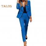 2 tk/komplekt Naise pidulik mantlip&uuml;kste komplekt, alla keeratav krae, n&ouml;&ouml;p, kaunistus, pikkade varrukatega jakk Slim Fit puhtav&auml;rvilised p&uuml;ksid vabaaja igap&auml;evaseks kandmiseks t&ouml;&ouml;lk&auml;imise komplekt M armee roheline v&auml;rv