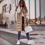 Naiste pikk kapuutsiga mantel-vest s&uuml;gis-talveks, varrukateta, soe, puuvillane, sulejope, vest, tepitud vest, sulejakk, pealisr&otilde;ivas XL