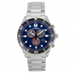 Citizen Sporty-Aqua Chronograph roostevabast terasest sinine sihverplaadiga Eco-Drive AT2560-84L 100M meeste k&auml;ekell sinine