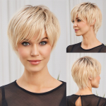 HAIRCUBE Blond kuldne tumedajuureline kihiline Remy inimjuustest parukad L&uuml;hikesed Bob Pixie Cut Natural Wave parukas tukkidega Parukad naistele