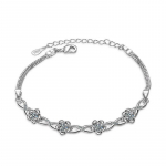 925 h&otilde;bedane kahekihiline kristallist lillega k&auml;ev&otilde;ru ja k&auml;ev&otilde;ru naistele reguleeritav karbikett pulmaehted Sl075