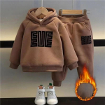 S&uuml;gistalv poistele Puuvillased dressipluusid Sport vabaaja riided &Uuml;likond Lastele Pluss Velvet Soe Pullover Topid ja P&uuml;ksid Kaheosaline komplekt 150cm pruun