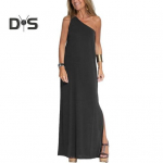 Naiste maksikleit &uuml;he &otilde;laga, varrukateta, seljata, &uuml;hev&auml;rviline avar, pehme, viltune kaelus, pooljakk, t&auml;ispikk suvepuhkuse kleit M must