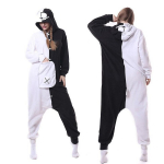 Fliisist Kigurumi Black White Bear Jumpsuit Onesie t&auml;iskasvanutele Multifilmi naiste pidžaamad Halloweeniks Jumpsuits Pijama Meeste Cosplay kost&uuml;&uuml;m S